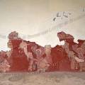 000942 Dtail d'une des fresques murales du palais de Tepantitla reprsentant une procession de  prtres  luxueusement vtus de capes richement dcores, portant un casque  tte de crocodile aux dents acres et autres objets symboliques (Teotihuacn, Mexico, Mexique).