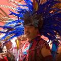 001252 Dans la ville de Puebla (Puebla, Mexique), danseur costum lors d'une reconstitution d'une crmonie religieuse prhispanique.