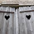 001561 Volets en bois ajours par des ouvertures en forme de coeur (Puy-de-Dme (63), France). 